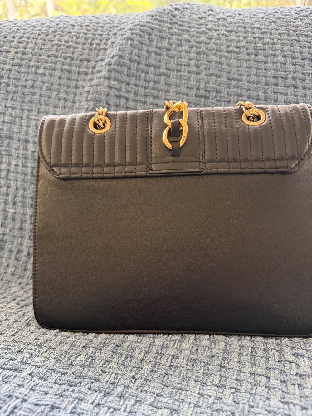 Badgley Mischka Black Quilted Shoulder Bag with Gold Chain Trim - Picture 3 of 5